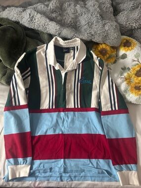 Pavva Multi-Stripe Long Sleeve Rugby Shirt - Blue/Maroon/Green